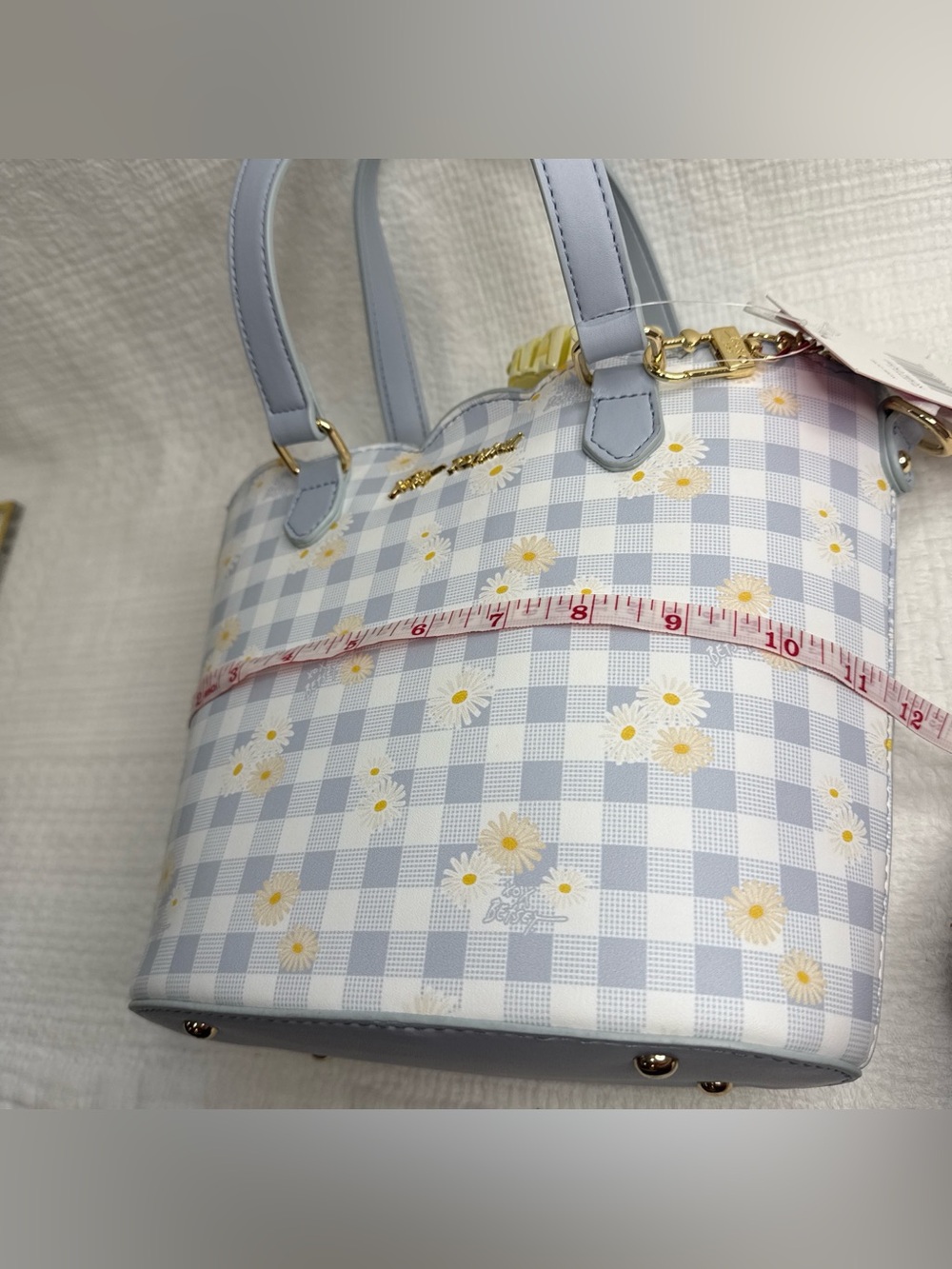 Betsey Johnson Blue Gingham Daisy XOBLOOM w/ Detachable Strap & Charm 🌼 - Picture 7 of 8